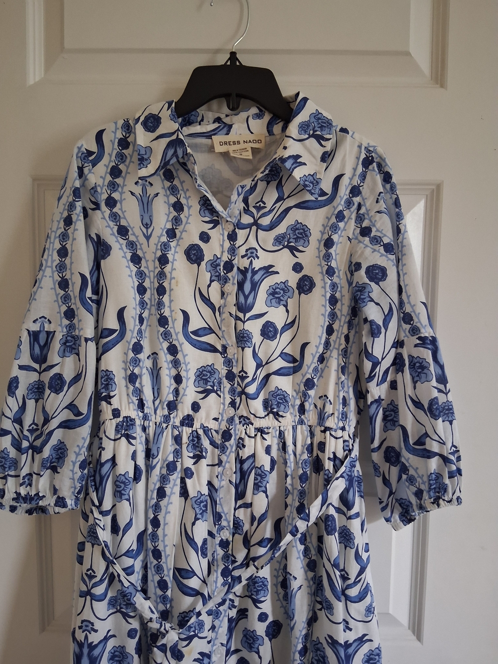 Blue Floral Button-Front  Dress